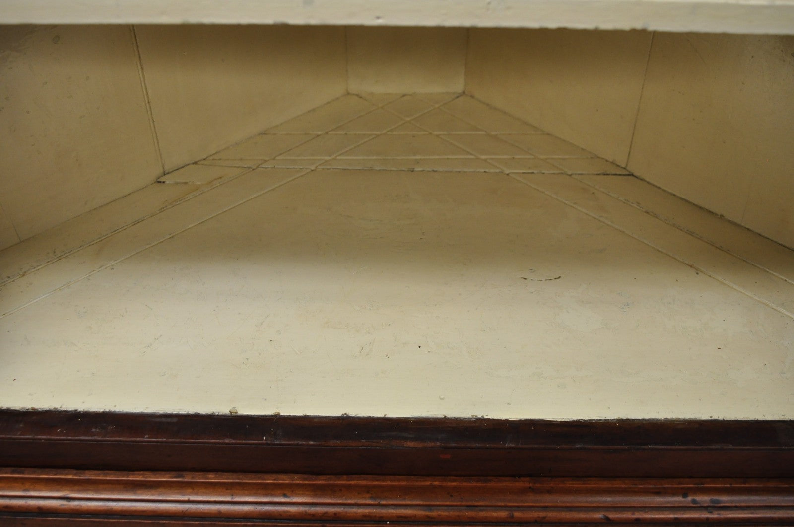 Antique Colonial Primitive Cherry Wood Glass Front Corner China Cabinet Cupboard