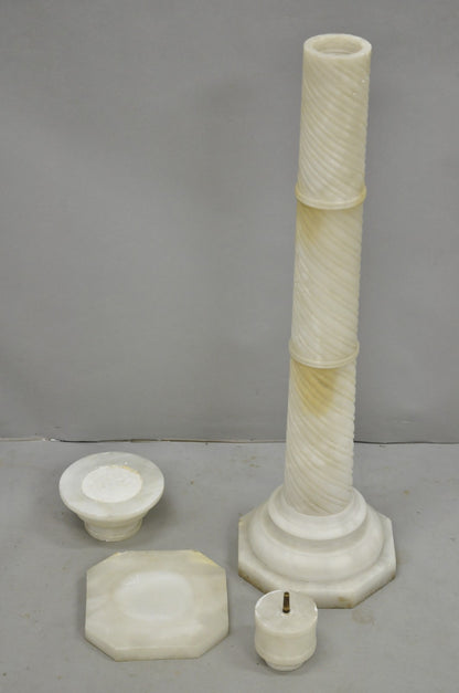 Antique Italian Neoclassical Carved Alabaster Spiral Column Narrow Pedestal