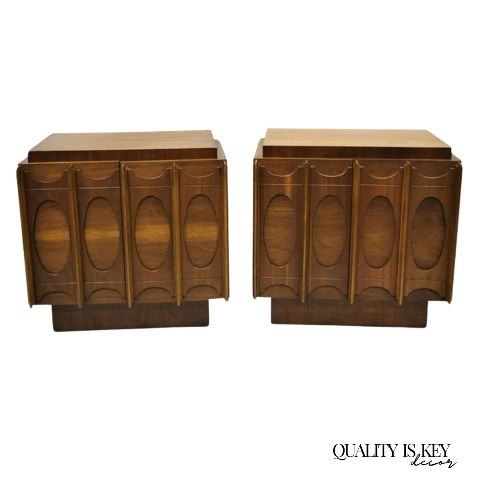 Vintage Mid Century Modern Sculpted Walnut Nightstand Cabinets by Tobago - Pair