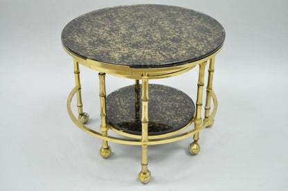 Hollywood Regency Brass & Glass Faux Bamboo Round Nesting Side Coffee Table