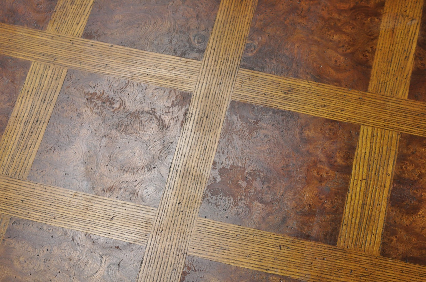 Vintage Baker Barley Twist Oak & Burlwood Parquetry Octagonal Coffee Table