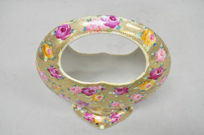 Antique Japanese Nippon Hand Painted Porcelain Gold Gilt Handle Moon Basket Vase