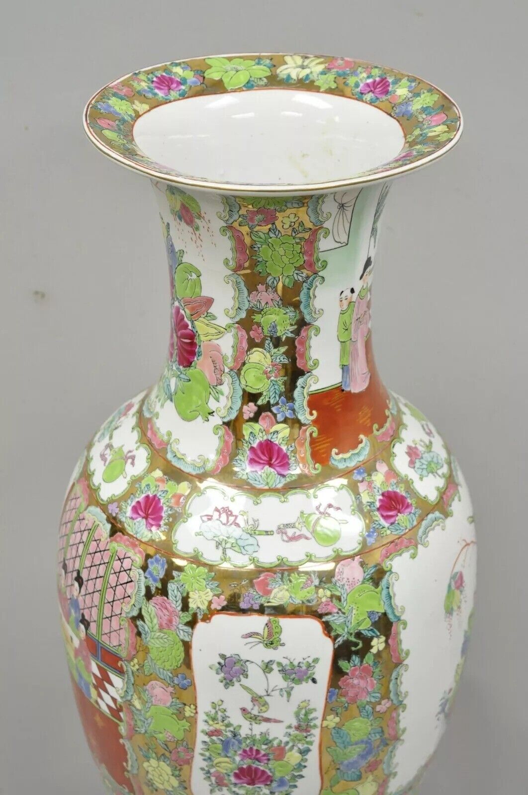 Antique 32" Chinese Famille Rose Porcelain Urn Vase Vessel Temple Jar on Base