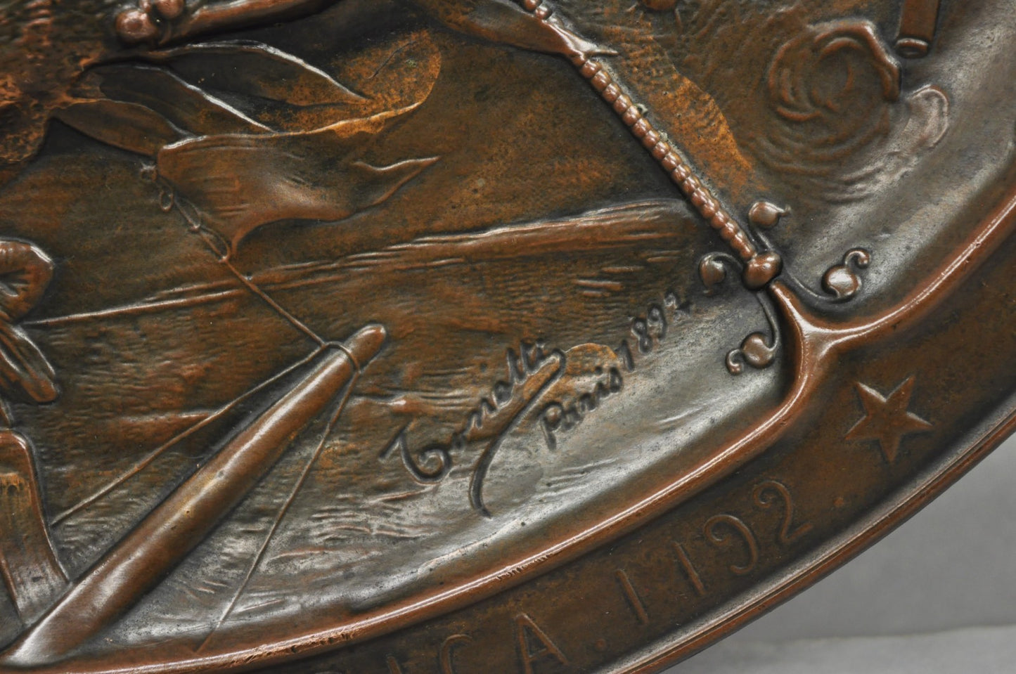 1893 World's Fair Columbian Exhibition Christopher Columbus Bronze Charge Plaque