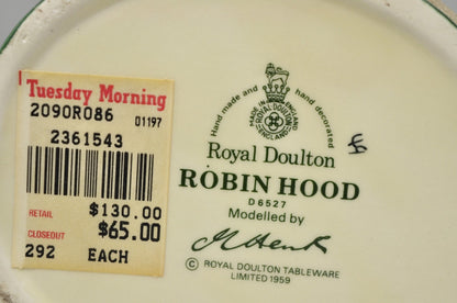 Vintage 1959 Royal Doulton Robin Hood D6527 Porcelain Toby Character Jug Mug