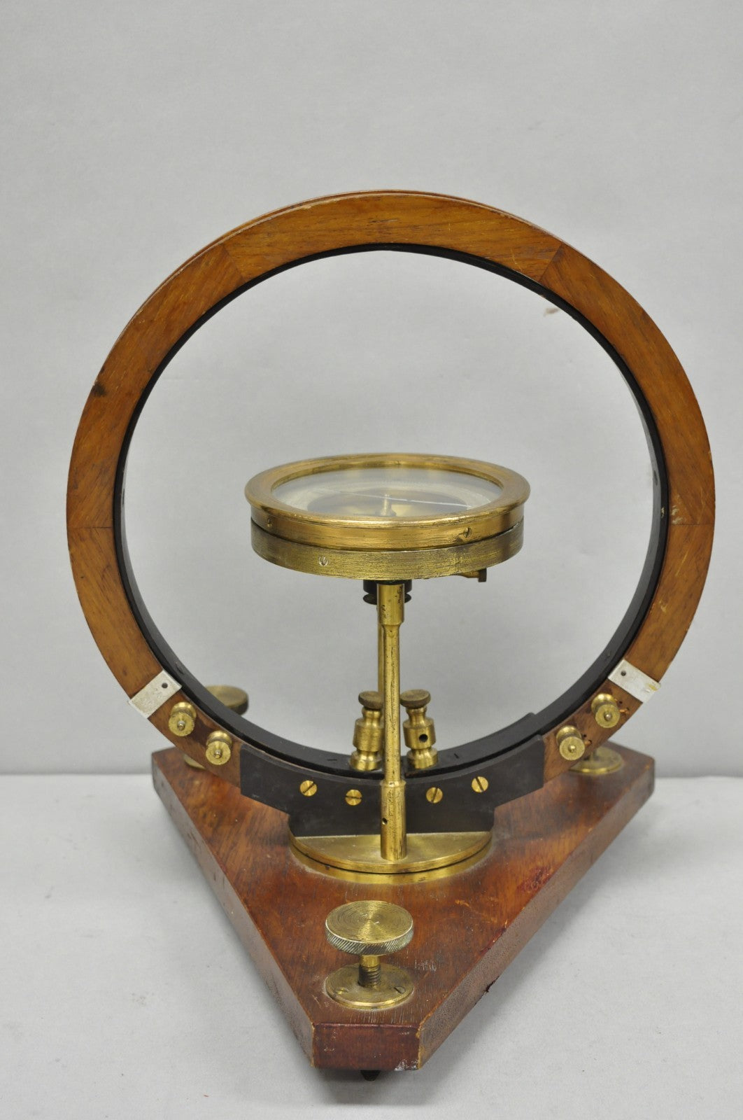Antique Victorian Wood & Brass Tangent Galvanometer Lab Electrical Equipment