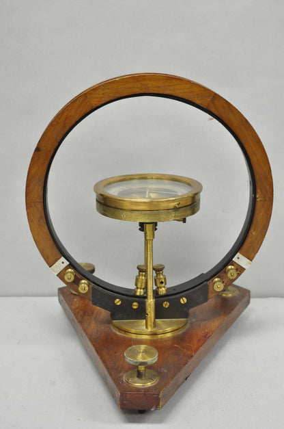 Antique Victorian Wood & Brass Tangent Galvanometer Lab Electrical Equipment