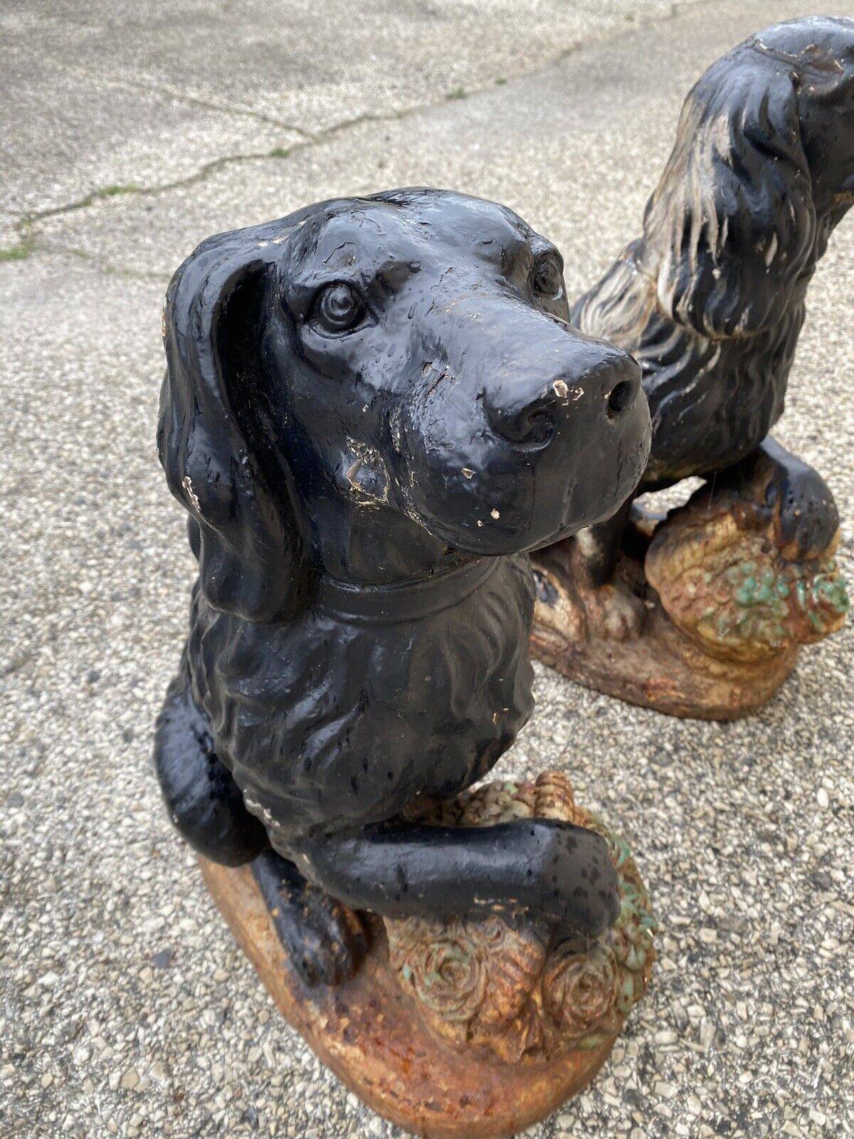 Cast Iron Victorian Seated Golden Retriever Dog Guardian Garden Entry Statues