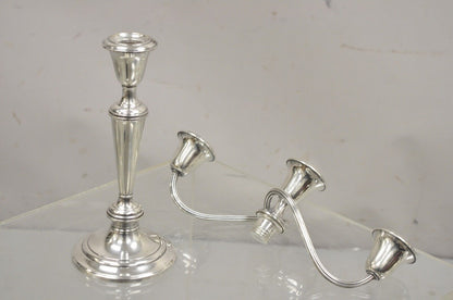 Gorham 808/1 Weighted Sterling Silver 3 Light Candlestick Candle - a Pair