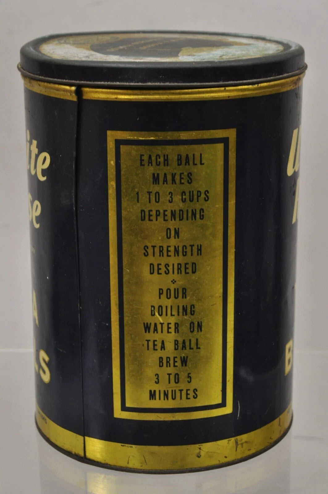 Vintage Art Deco White Rose Tea Balls 3 lb Tin Metal Container Can Advertisement