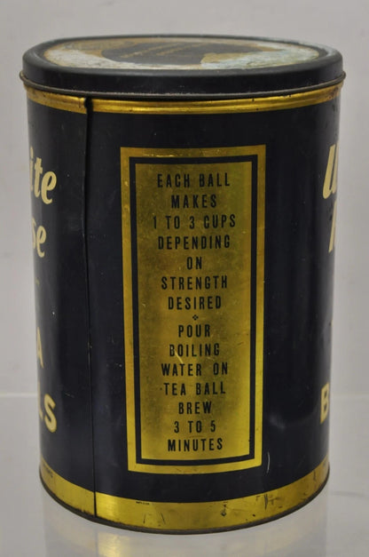 Vintage Art Deco White Rose Tea Balls 3 lb Tin Metal Container Can Advertisement