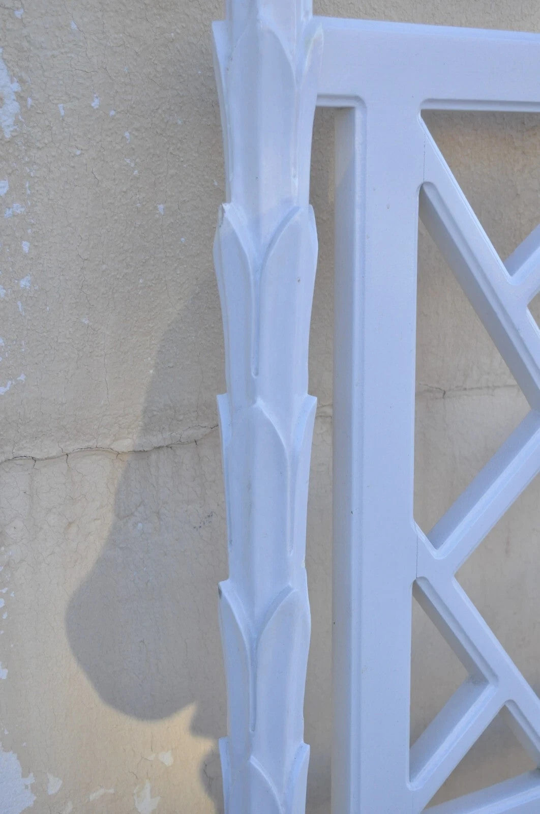 Vintage Hollywood Regency Faux Bois Bamboo Fretwork Tall Post King Bed Headboard