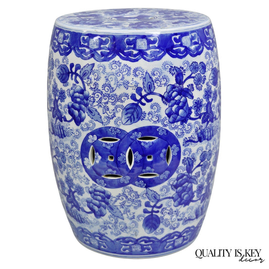 Vintage Chinoiserie Blue White Porcelain Decorated Garden Seat Stool