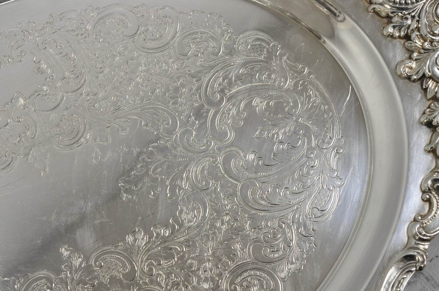Vintage Baroque by Wallace 293F Victorian Silver Plated Oval Bar Serving Tray