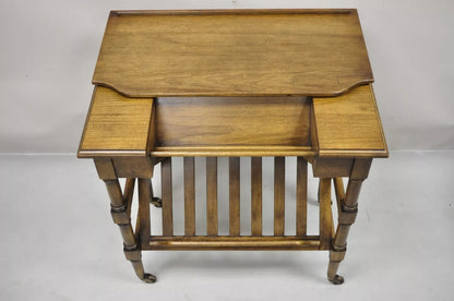 Vintage Brandt Flip Top Piano Style Small Cherry Wood Writing Desk Console Table