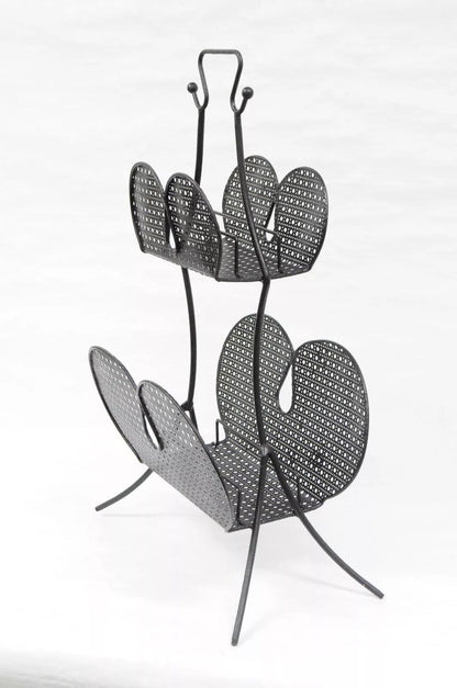 Mathieu Mategot Mid Century Modern Black Hairpin Metal Mesh 2 Tier Magazine Rack