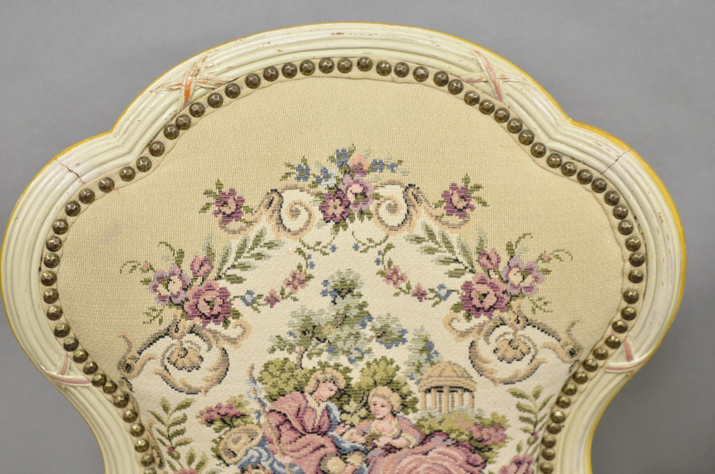 Vintage French Louis XV Style Cream & Pink Painted Boudoir Slipper Chair - Pair