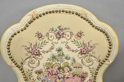 Vintage French Louis XV Style Cream & Pink Painted Boudoir Slipper Chair - Pair