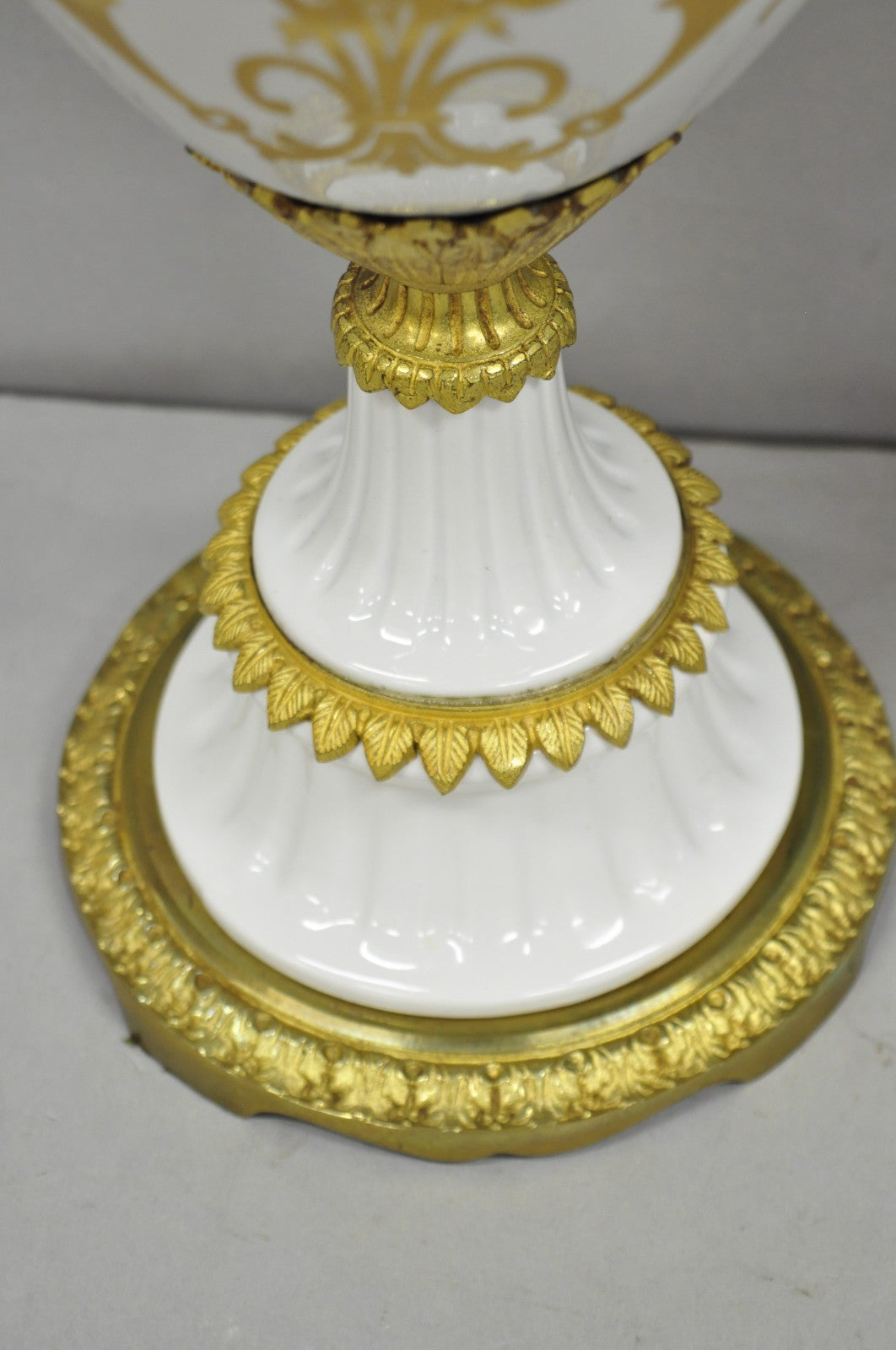 Antique French Louis XV Hand-Painted Porcelain Urn Bronze Table Lamps - a Pair