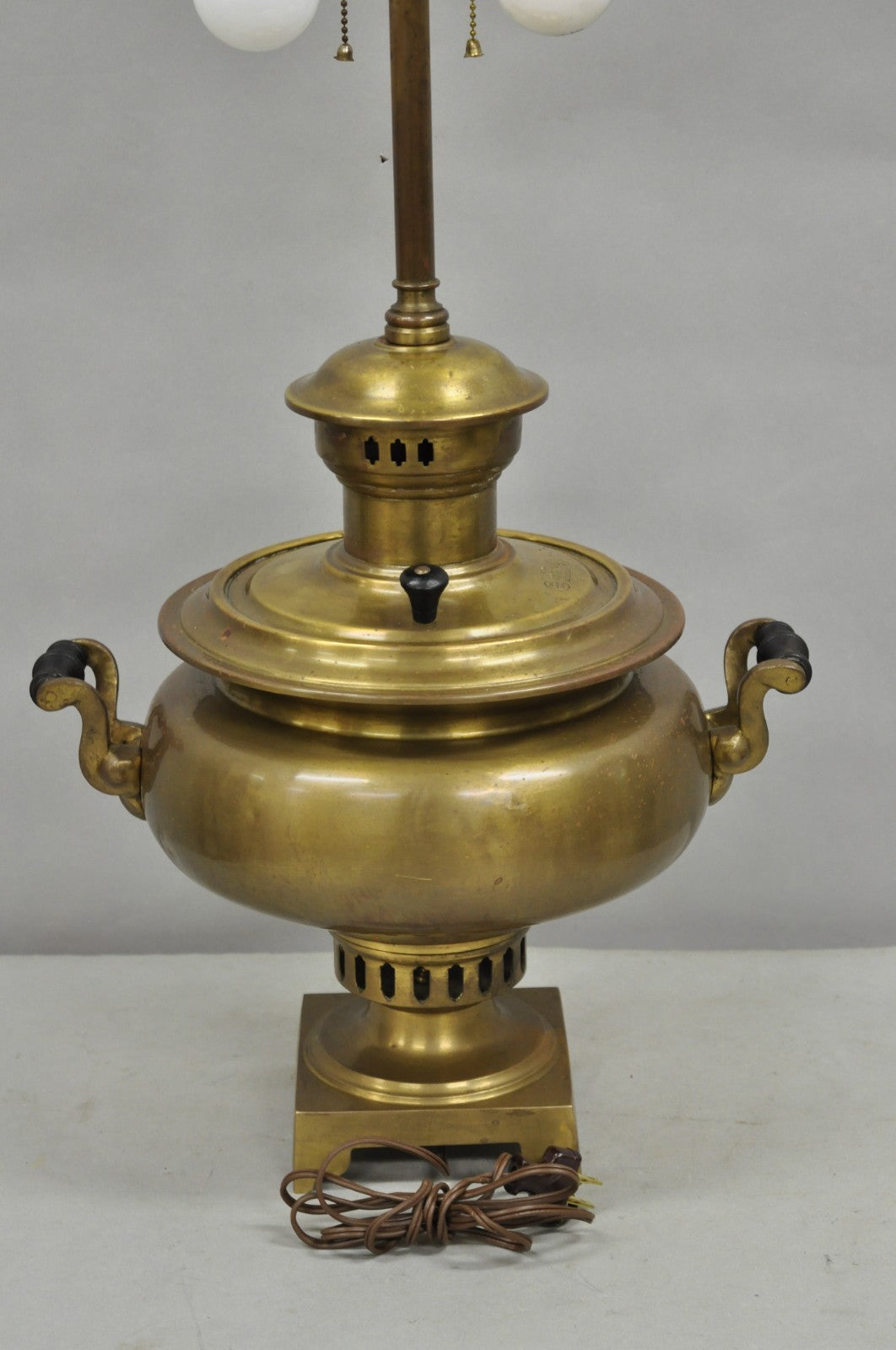 Antique Victorian Russian Brass Samovar Converted Twin Handle Table Lamp