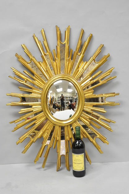 Vintage Italian Hollywood Regency Gold Gilt Sunburst Convex Bullseye Wall Mirror