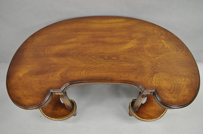 Vintage French Regency Cherry Wood "Kidney Bean" Desk Console Table w/ Drawer