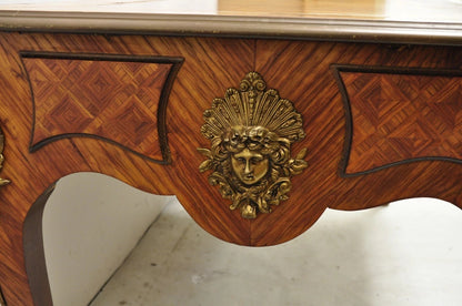 Vintage French Louis XV Style Figural Bronze Ormolu Leather Top Desk Bureau Plat