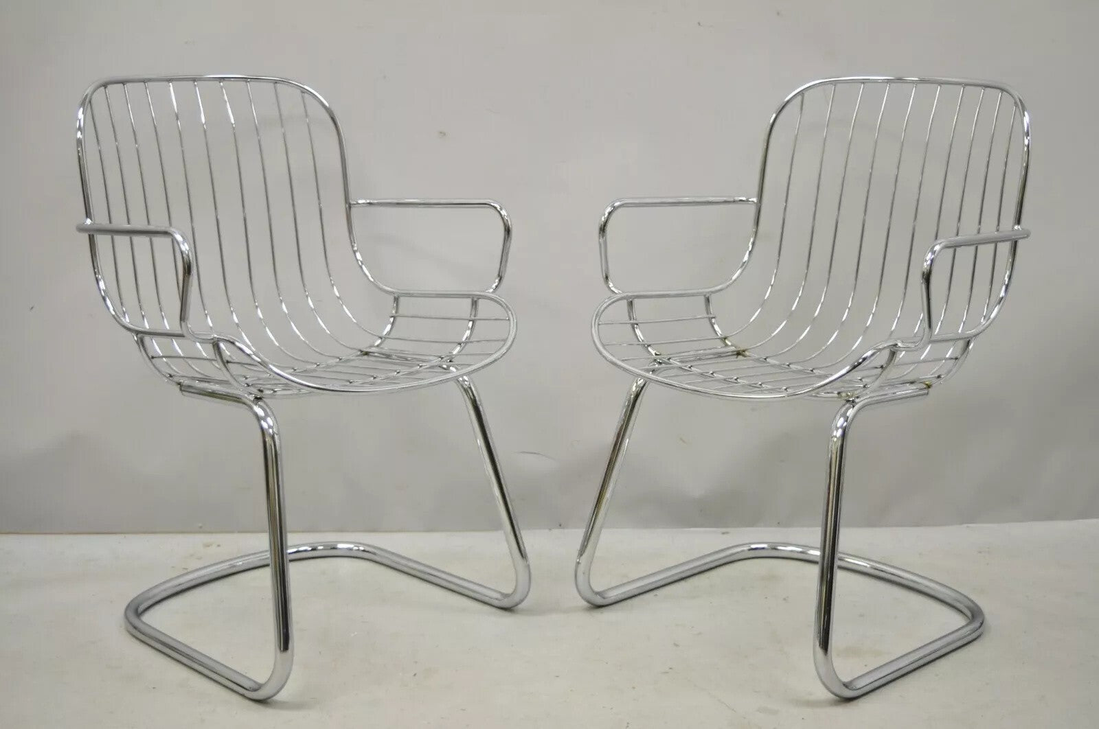 Mid Century Italian Modern Tubular Chrome Cantilever Dining Arm Chair - Set of 4