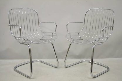 Mid Century Italian Modern Tubular Chrome Cantilever Dining Arm Chair - Set of 4