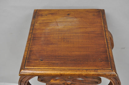 Vintage French Art Nouveau Style Carved Teak Pedestal Plant Stand Side Table
