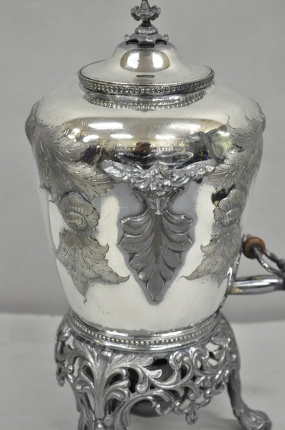 Antique Art Nouveau English Silver Plated Floral Repousse Samovar Coffee Tea Pot