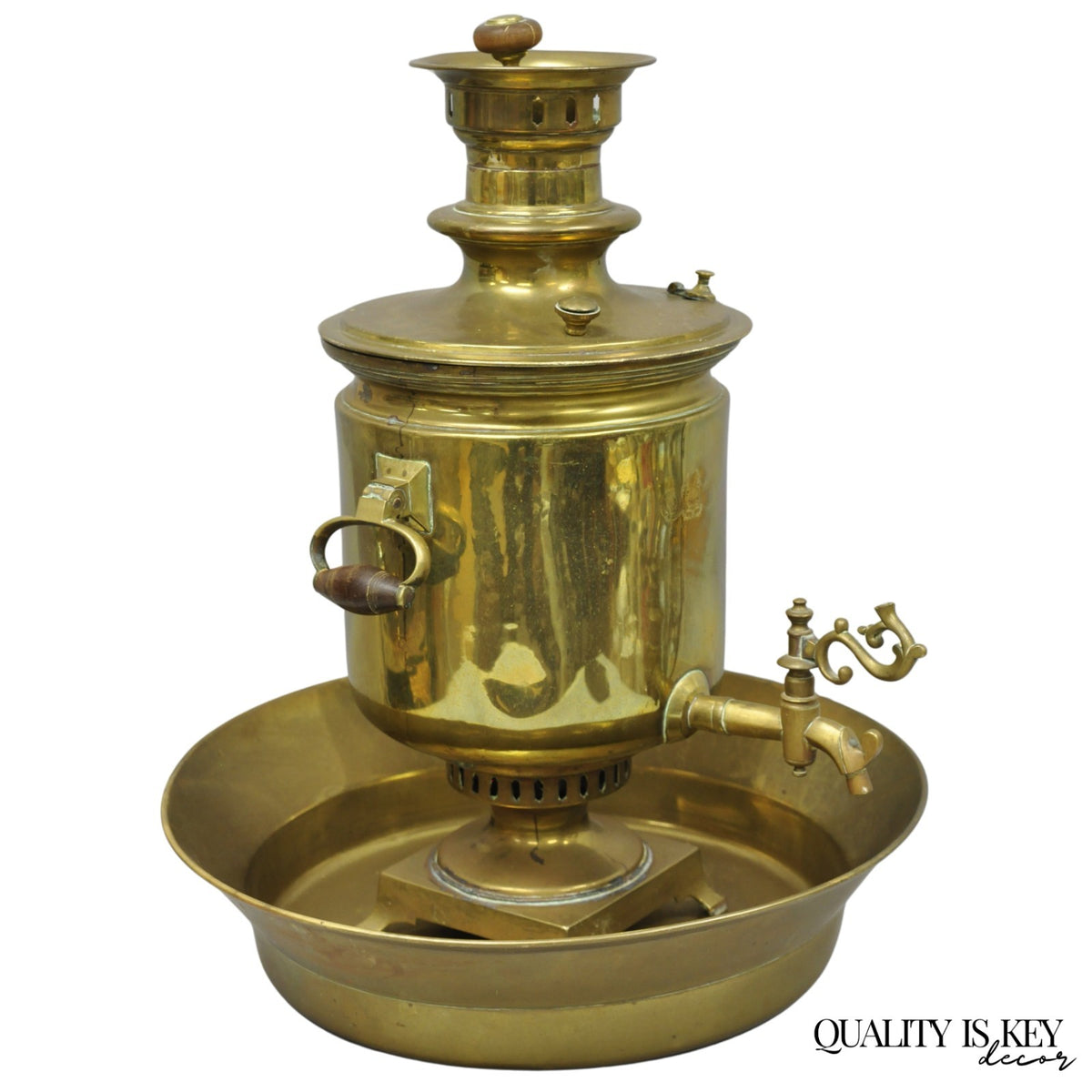 Antique Tula Russian Victorian Brass Samovar Set with Large Basin - 2 Pc Set