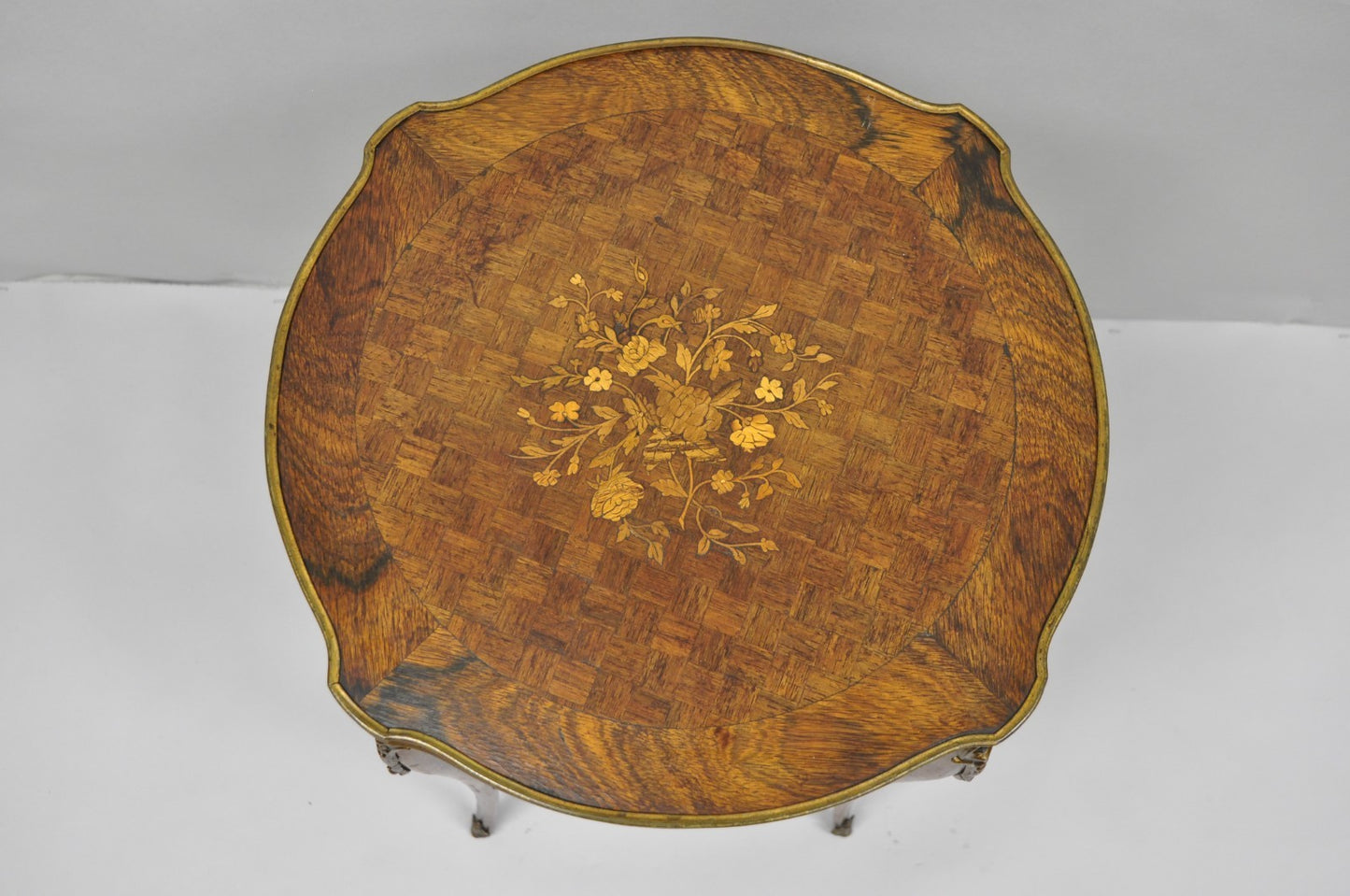 Antique French Louis XV Style Marquetry Inlay Bronze Ormolu Rosewood Side Table