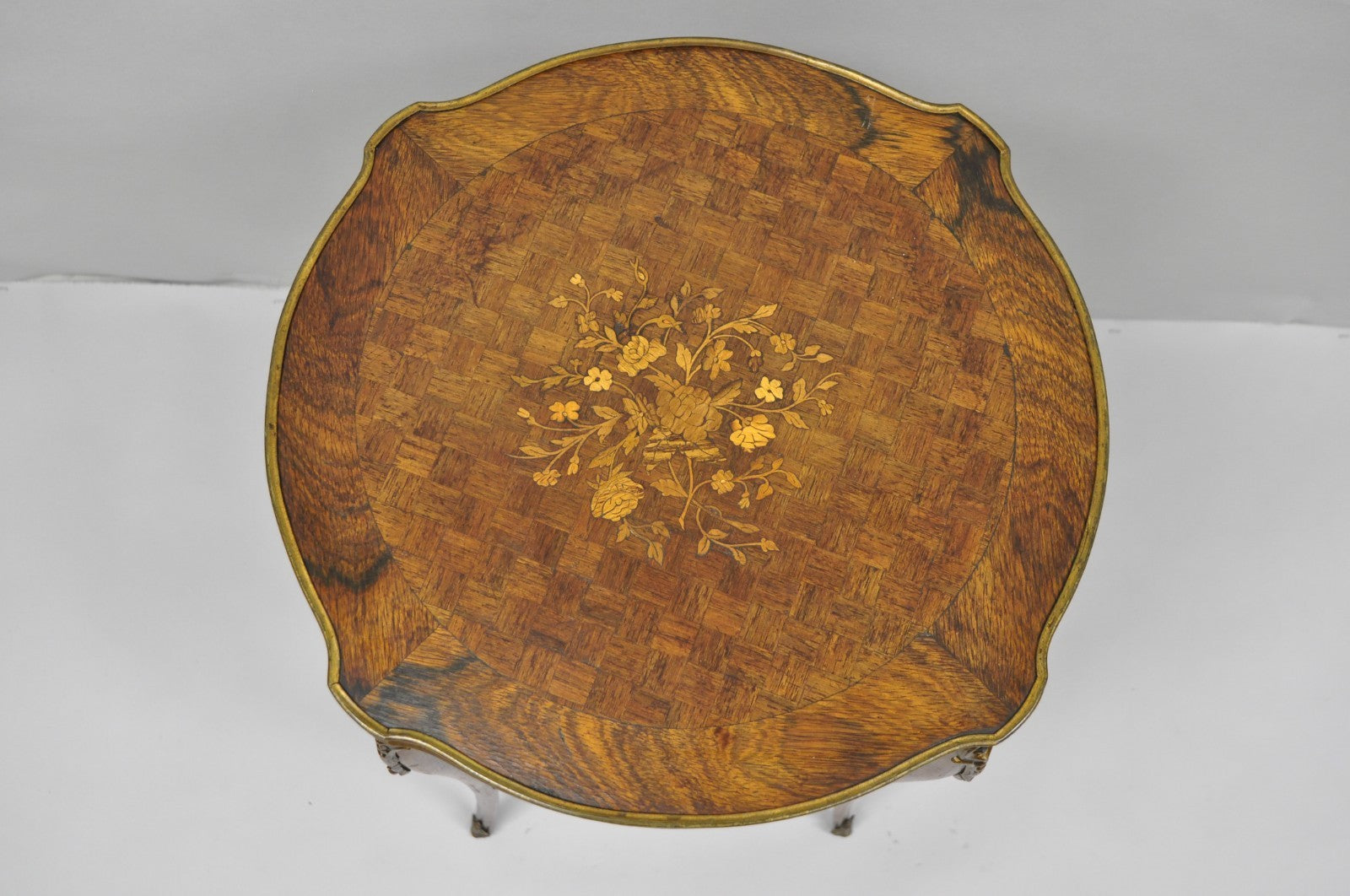 Antique French Louis XV Style Marquetry Inlay Bronze Ormolu Rosewood Side Table