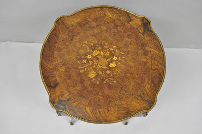 Antique French Louis XV Style Marquetry Inlay Bronze Ormolu Rosewood Side Table