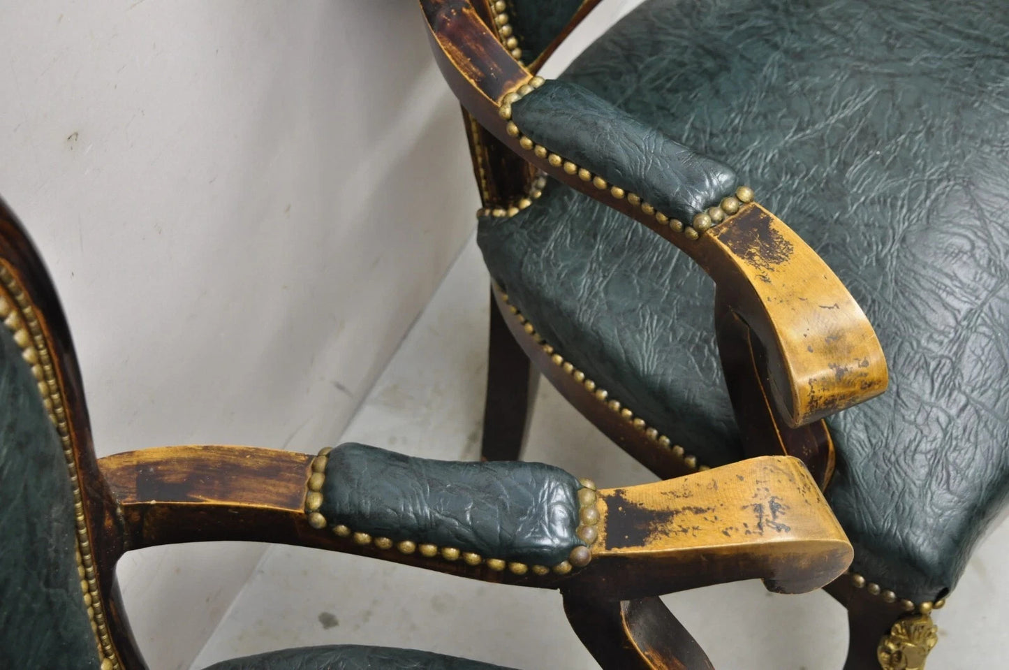 Vintage French Louis XV Style Solid Wood Bronze Ormolu Arm Chairs - a Pair