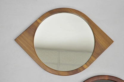 Mid Century Danish Modern Style Sculpted Solid Teak Wood Mirrors - 3 pc Set