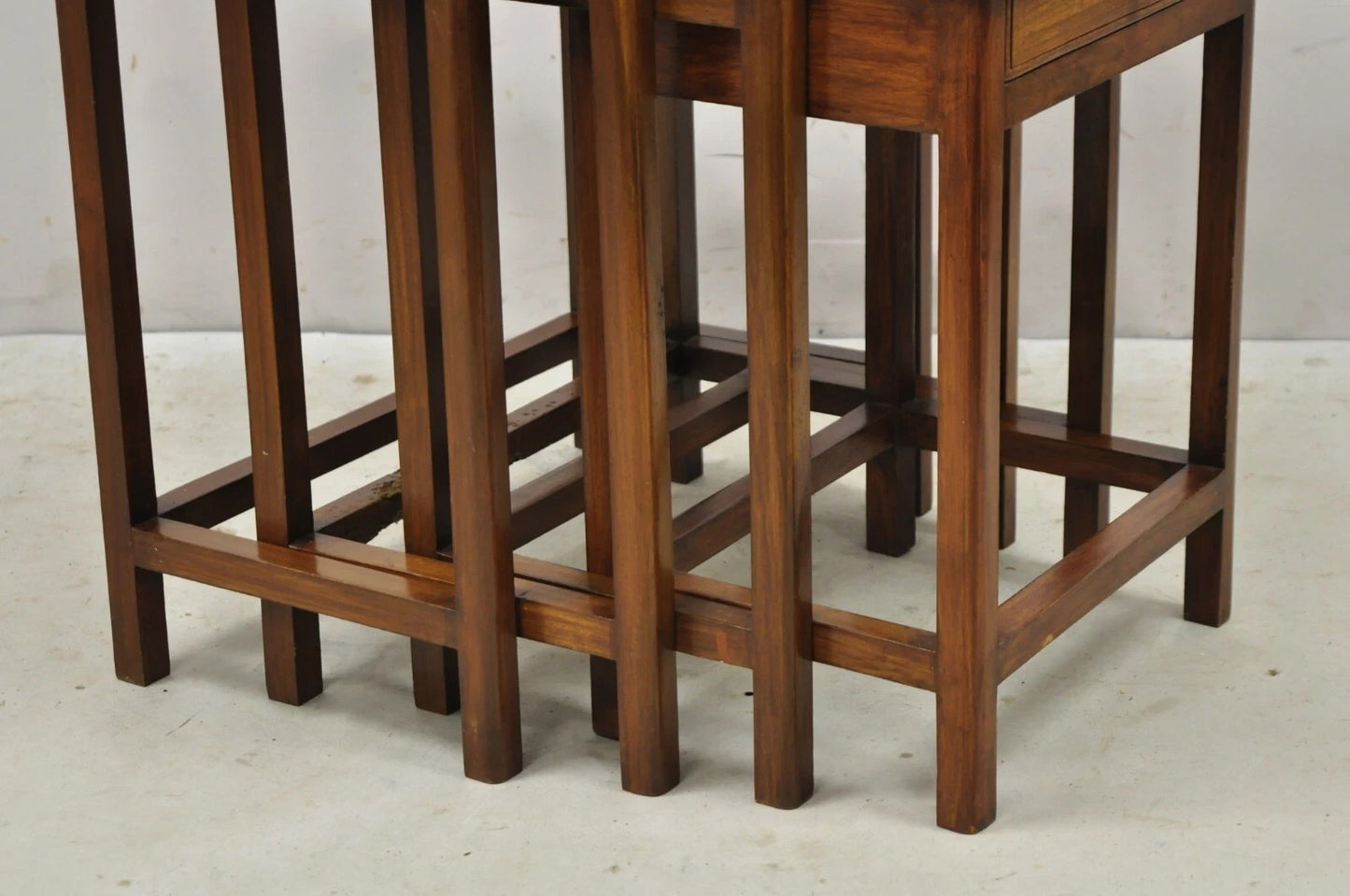 Antique Anglo Indian Brass Marquetry Inlay Nesting Side End Tables - Set of 4