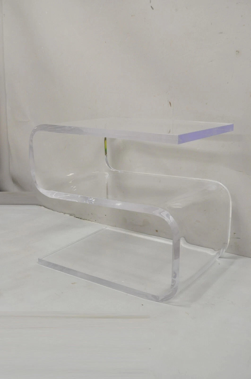 Vintage Mid Century Modern Clear Lucite Sculptural "S" Form" 3 Tier Side Table