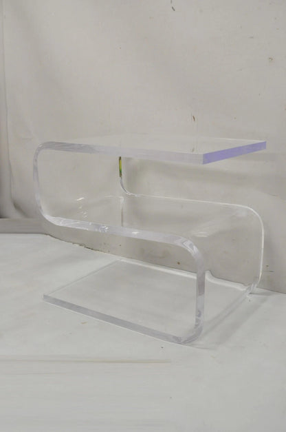 Vintage Mid Century Modern Clear Lucite Sculptural "S" Form" 3 Tier Side Table