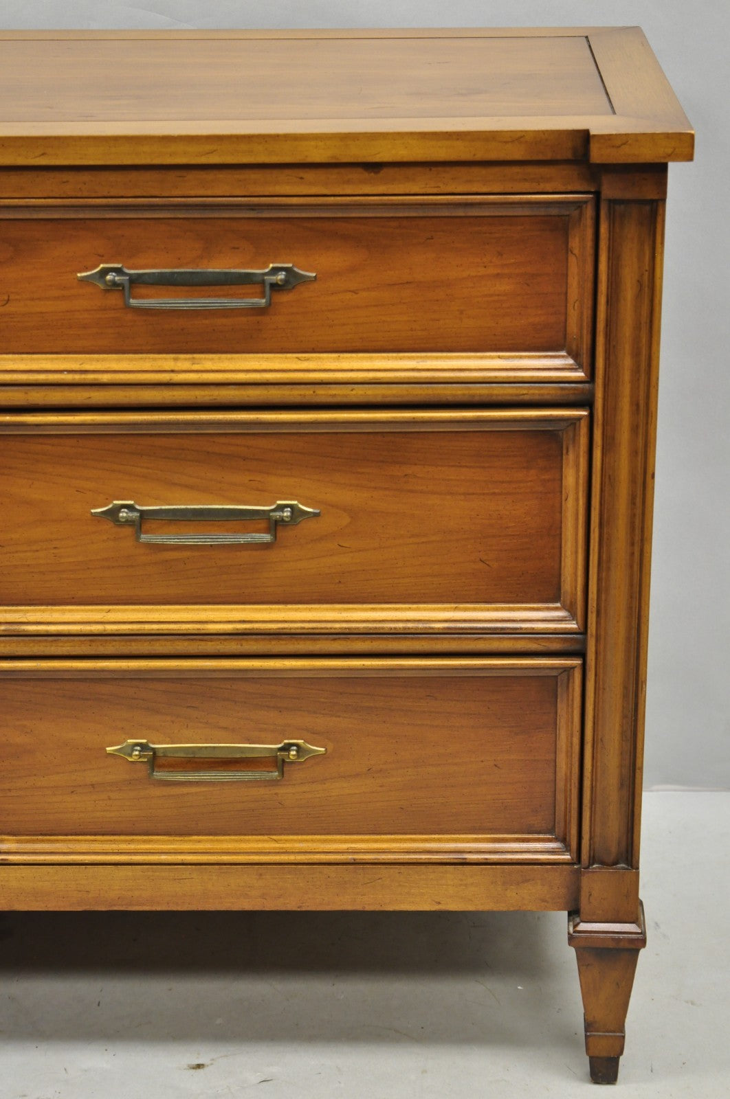 Vintage French Provincial Cherry Wood White Furn. 9 Drawer Credenza Long Dresser