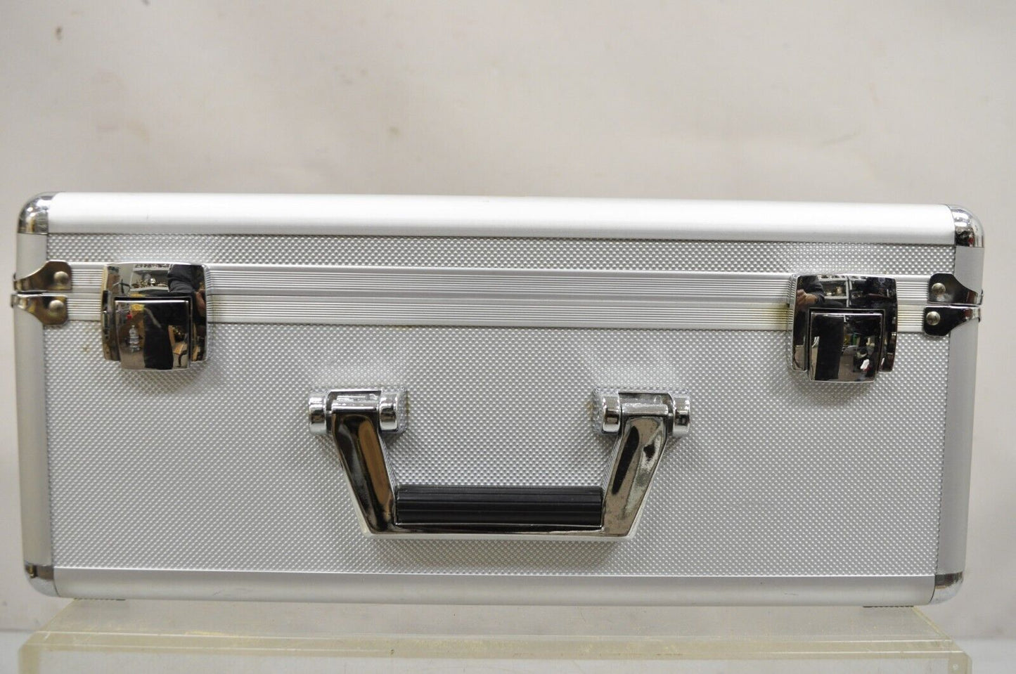 Modern Silver Aluminum Metal 17" Carrying Case Storage Box