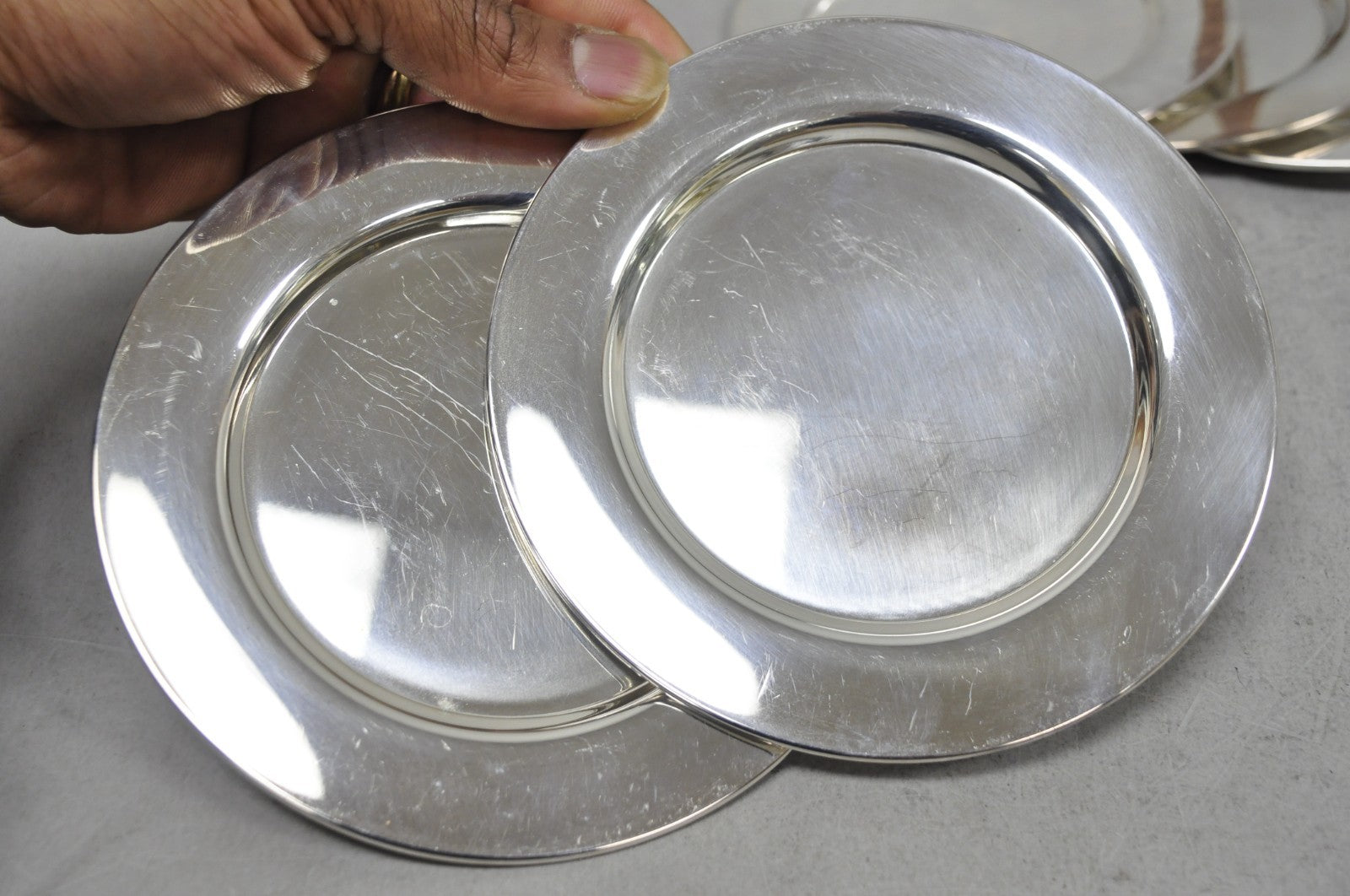 Vintage Oneida Mid Century Modern 6" Silver Plated Bread Dessert Plate, Set of 6