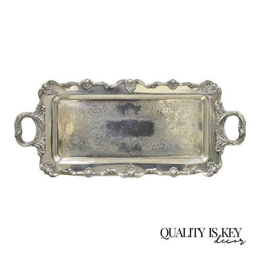 Vintage English Victorian Narrow Silver Plate Twin Handle Serving Platter Tray