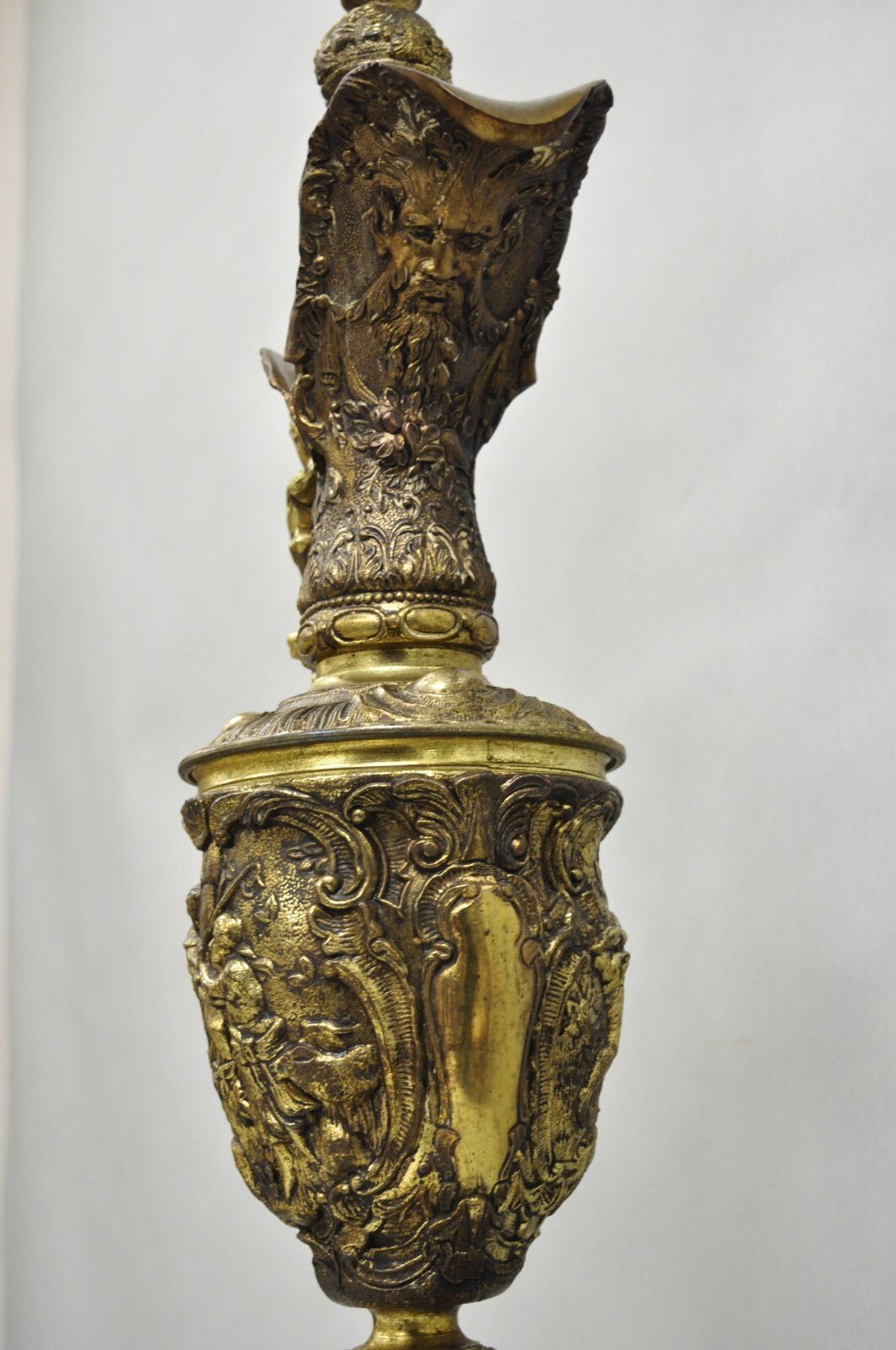 Vintage French Renaissance Large Figural Bronze Ewer Urn Pitcher Table Lamp