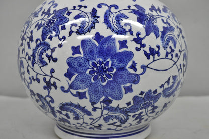Decorator Chinoiserie Chinese Blue & Gray Porcelain 12" Bulbous Flower Vase