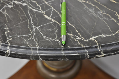 Vintage Italian Neoclassical Style Urn Pedestal Round Marble Side Tables - Pair