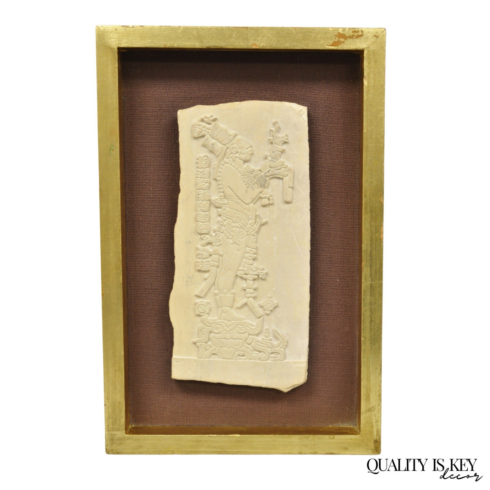 Ancient Maya Mayan Cast Stone Art Plaque Framed Sculpture Reproduction