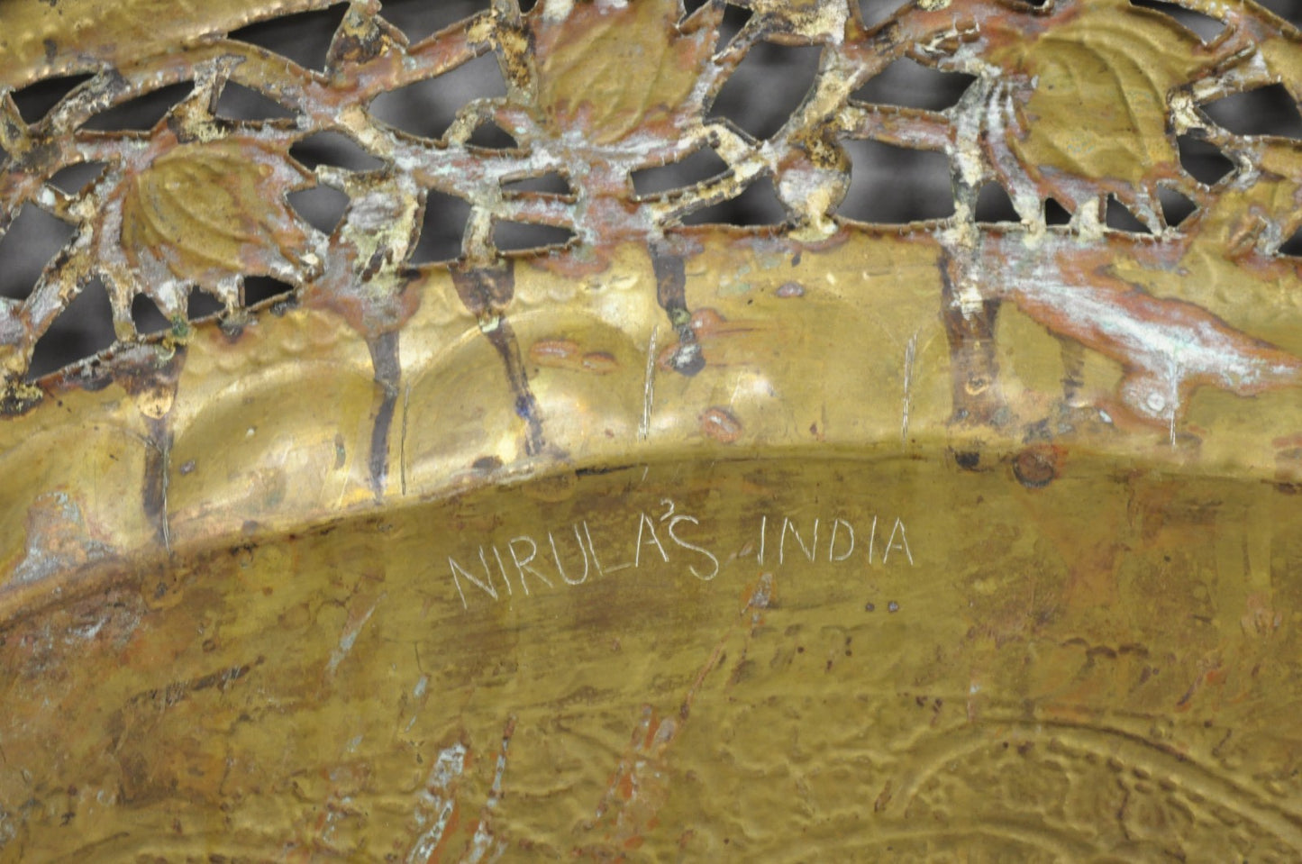 Vintage Moroccan 40" Round Brass Tray Top Teak Folding Spider Leg Coffee Table