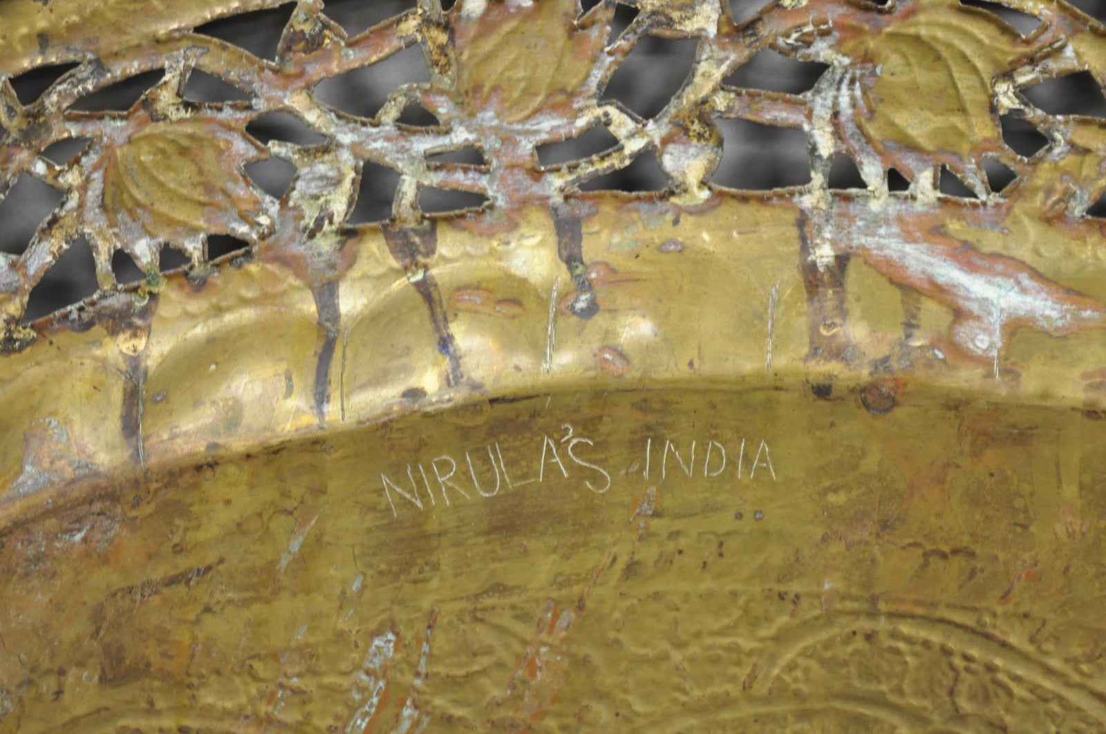 Vintage Moroccan 40" Round Brass Tray Top Teak Folding Spider Leg Coffee Table